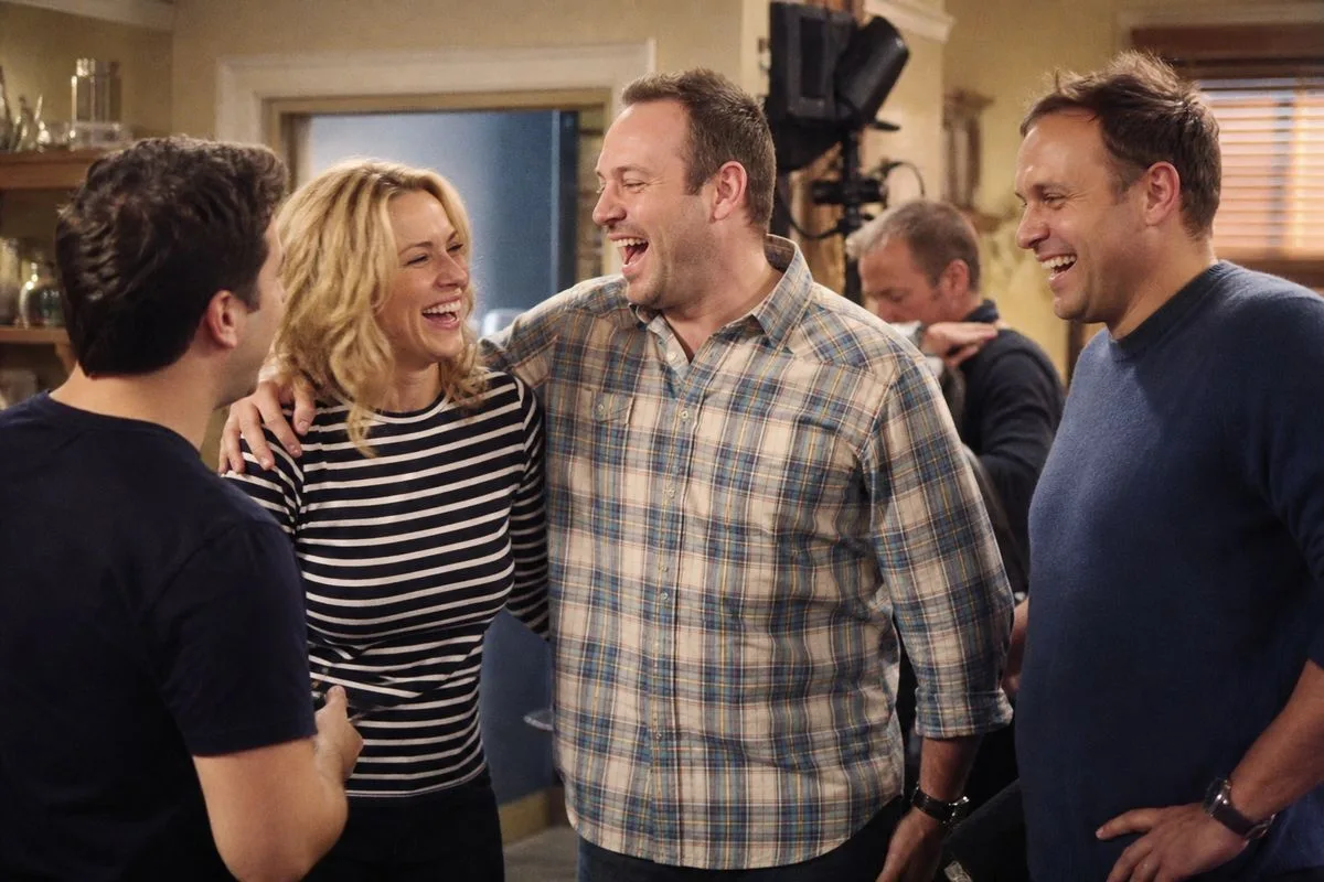 Cast members of Not Going Out laughing on set