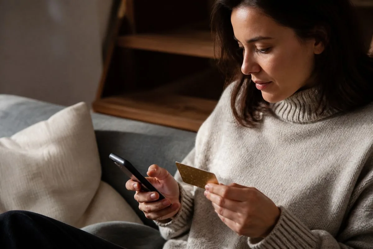A person examining gift card terms on a smartphone screen