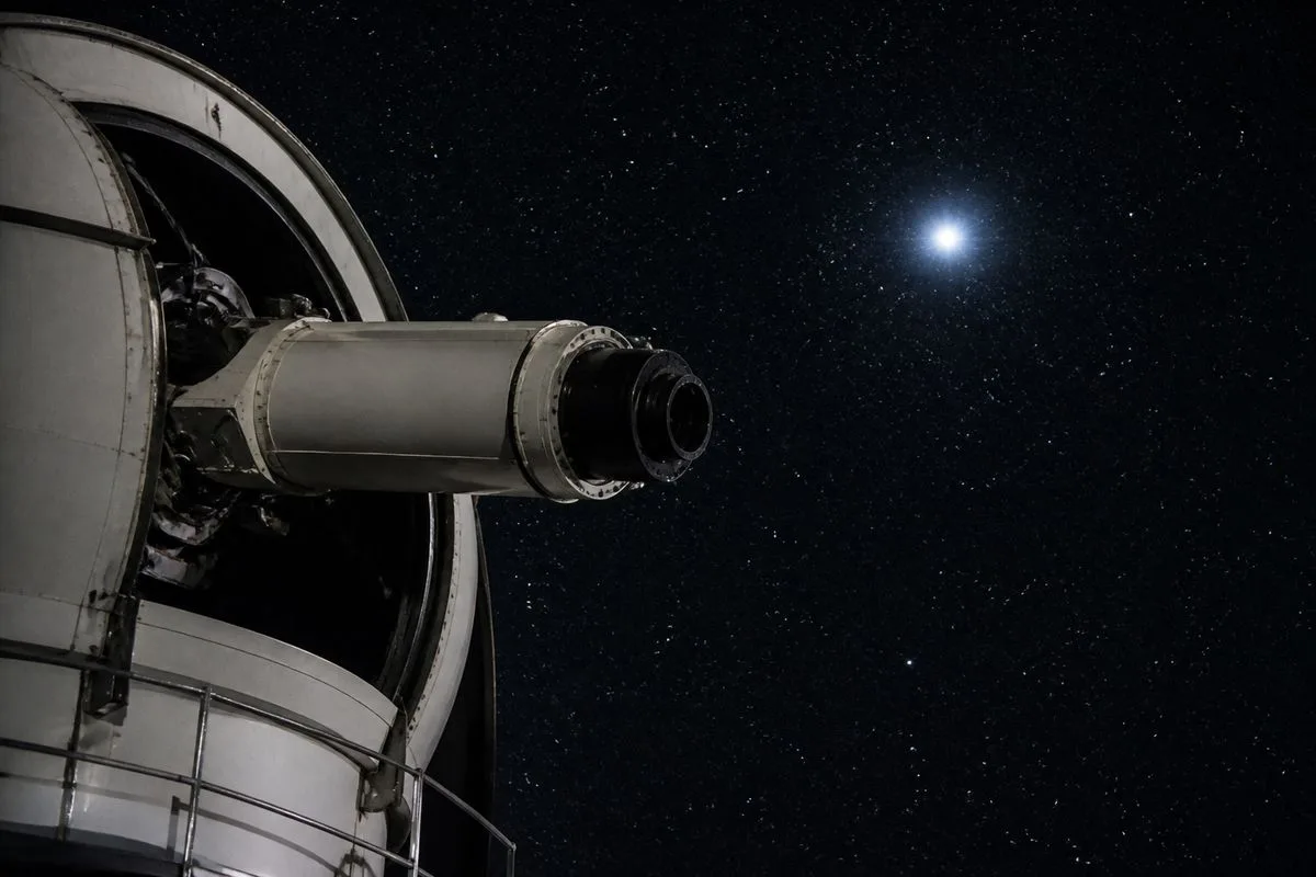 A telescope capturing images of a white dwarf star in space