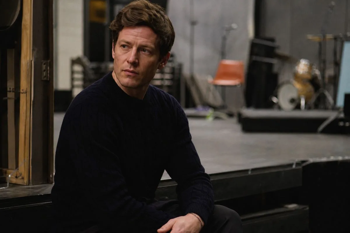 James Norton rehearsing on the SNL UK stage backstage