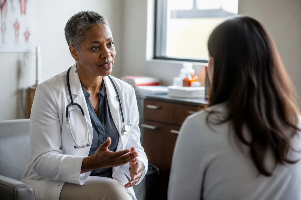 A doctor discussing treatment options with a patient in a clinic