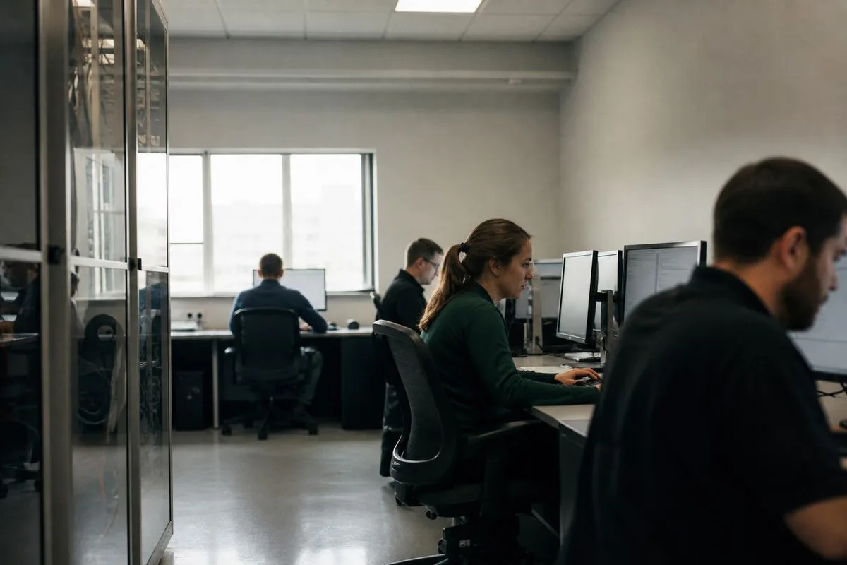 Researchers accessing data in a secure computer lab