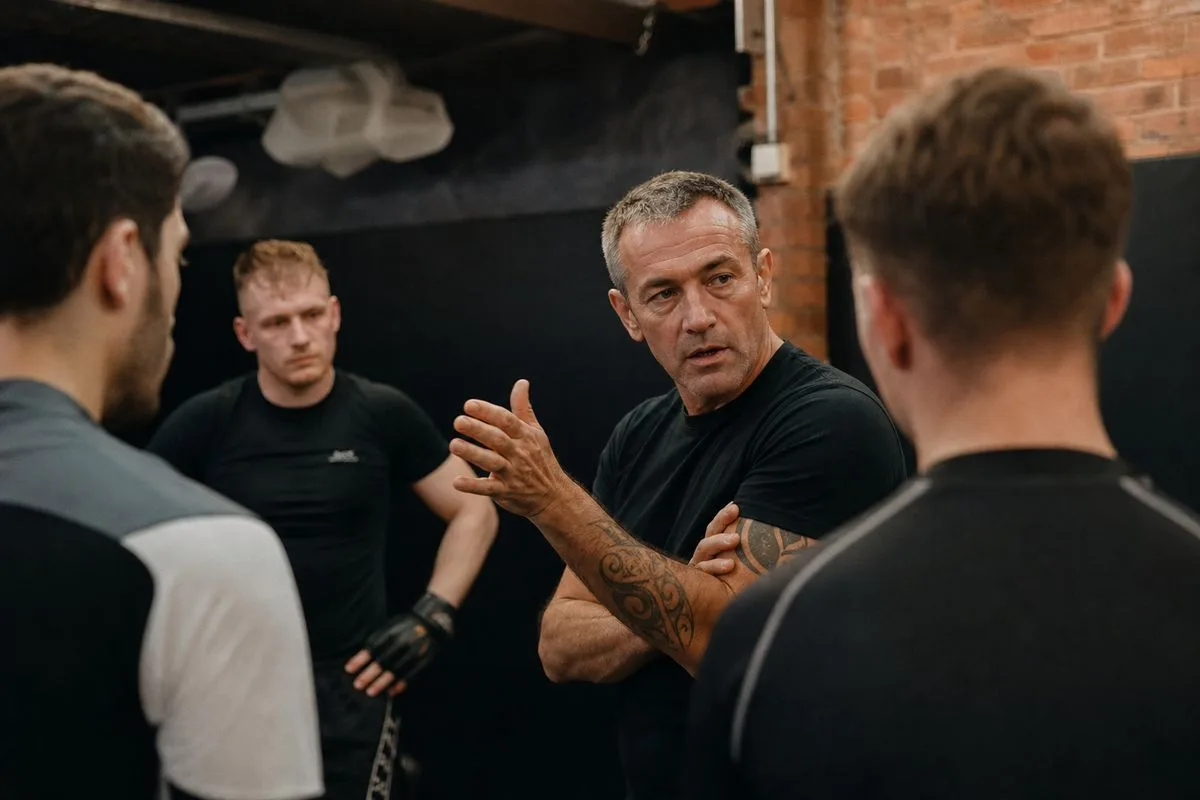 Karl Tanswell coaching students in a Manchester MMA gym class