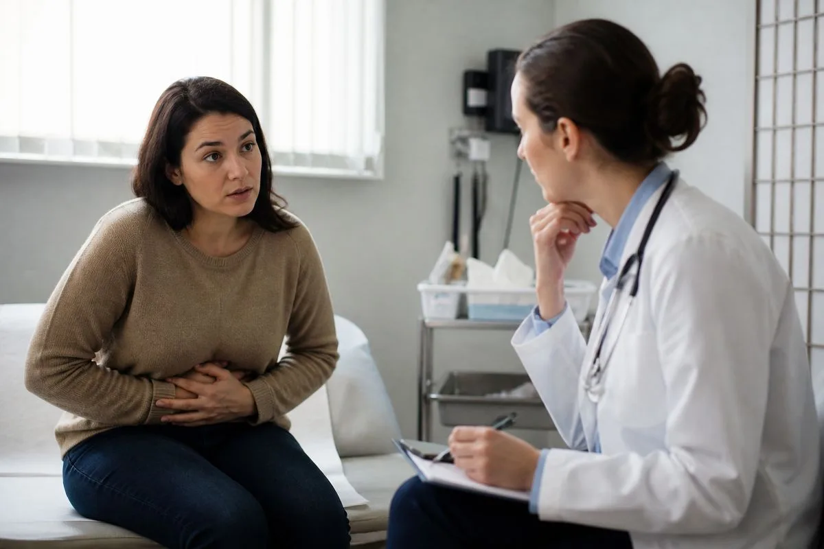 A patient consulting a doctor about IBS symptoms