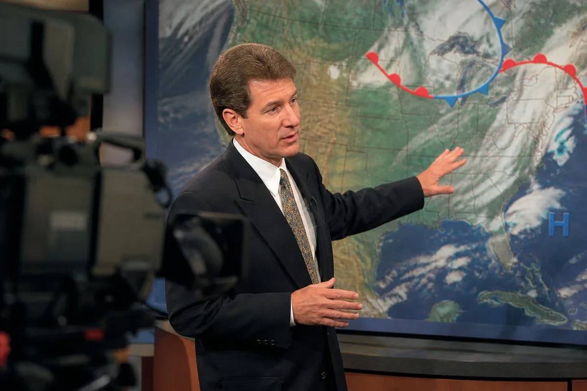 A meteorologist explaining weather patterns on live TV
