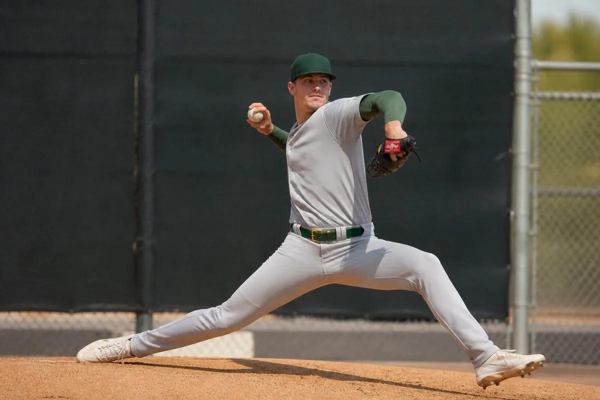 Mason Miller pitching intensely from the bullpen mound
