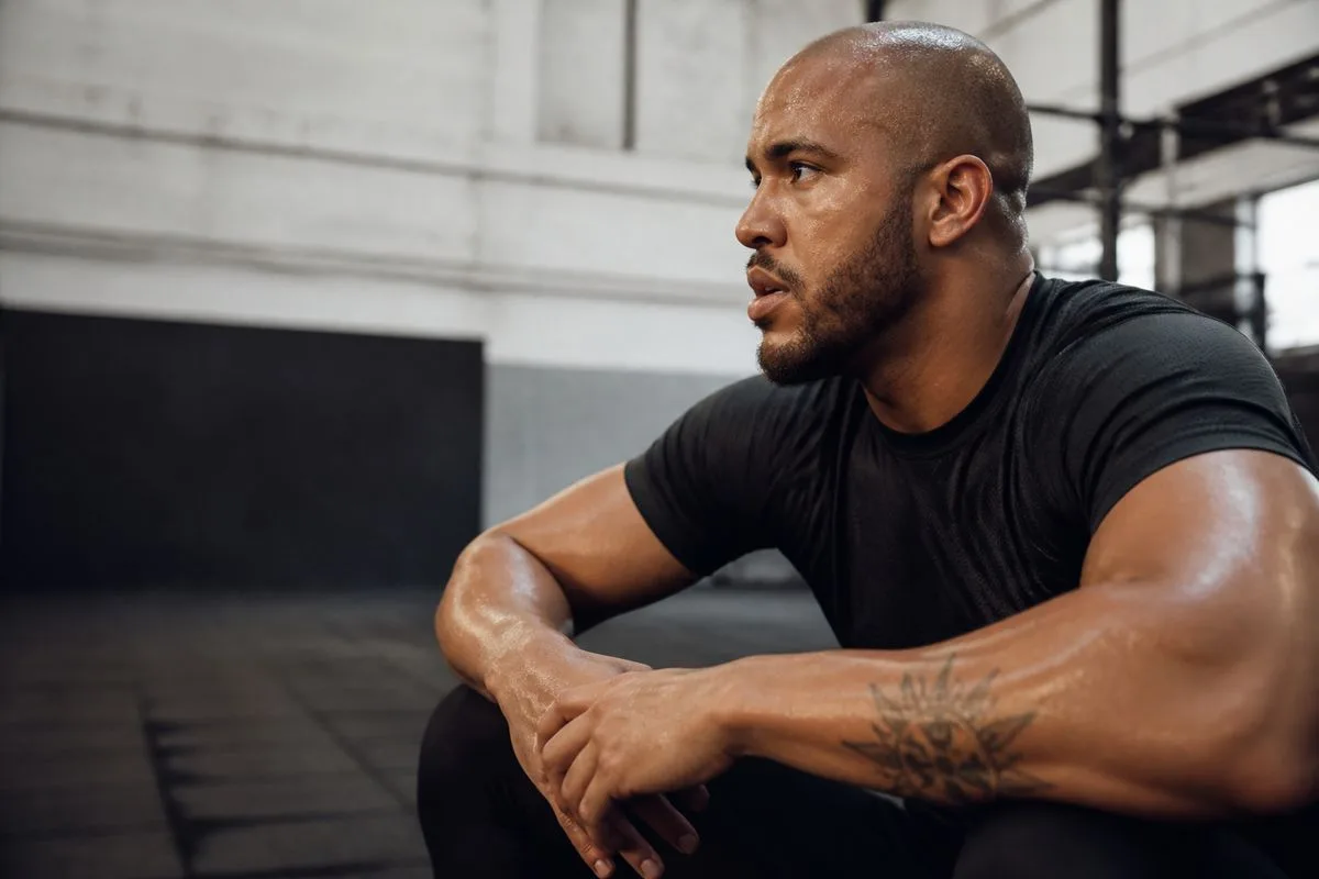 Ciryl Gane training intensely in a gym.
