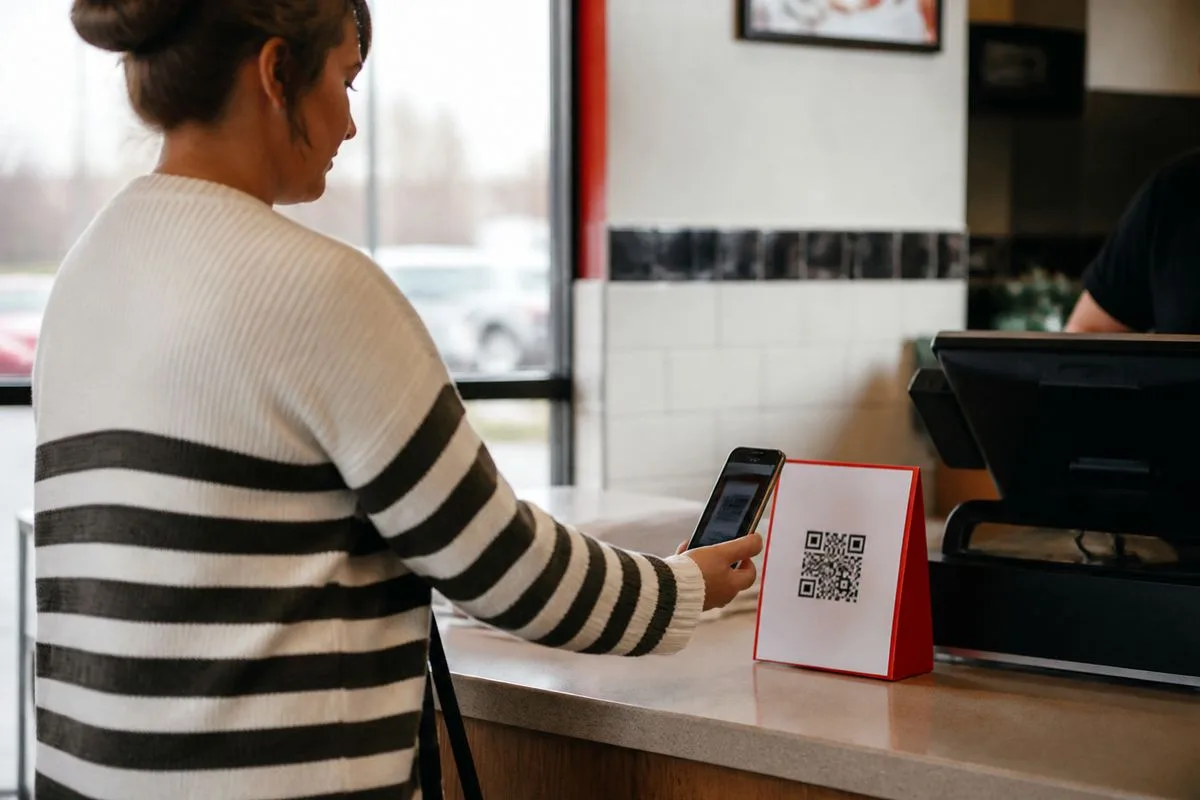 A customer scanning a QR code to join Arby's rewards program
