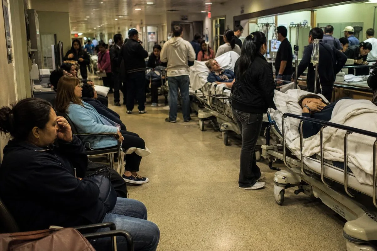 Patients waiting in a crowded hospital emergency department.