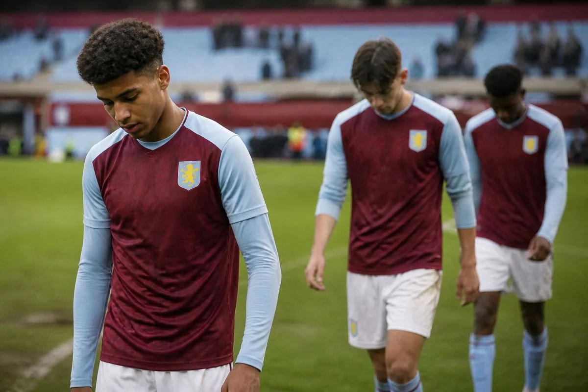 Disappointed Villa youngsters walking off the pitch after defeat