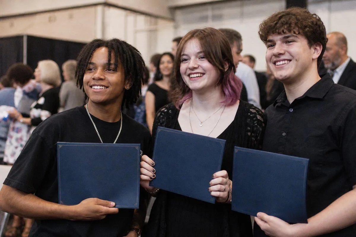 Students celebrating scholarship awards at Careerline Tech Center ceremony