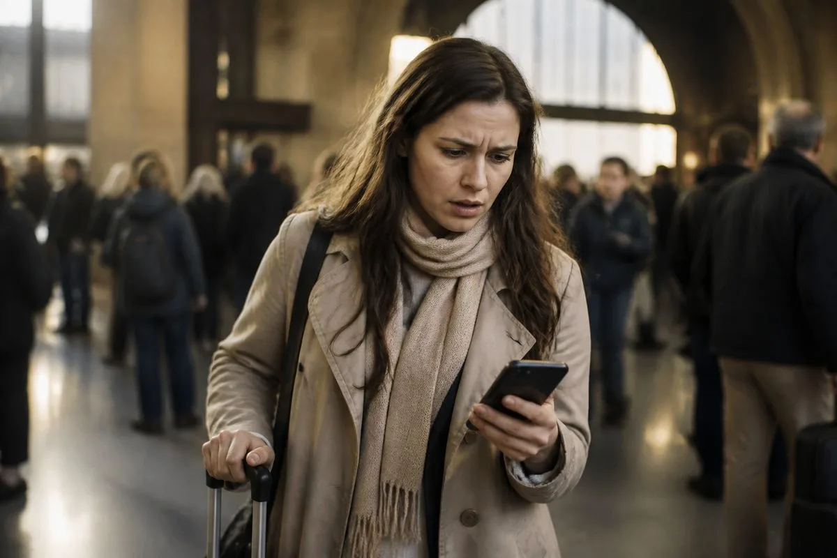 A person anxiously checking tickets on a smartphone screen.