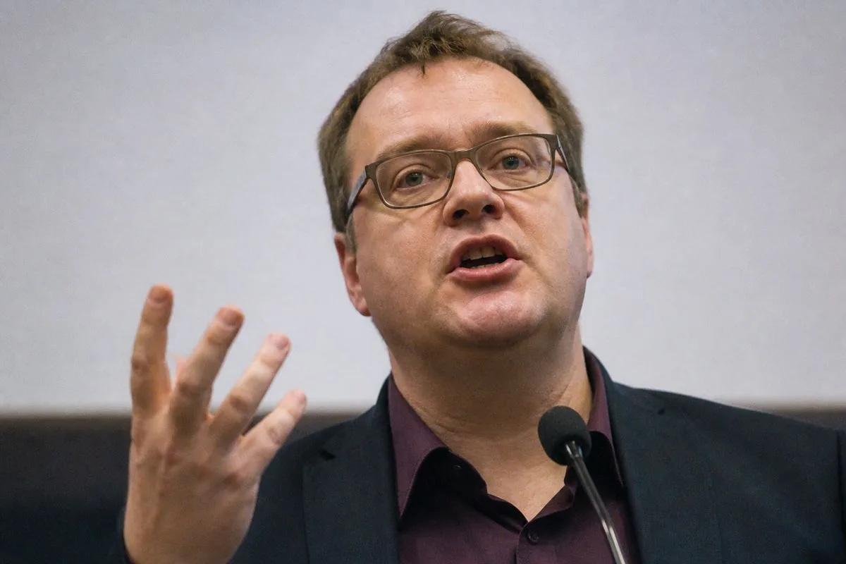 Russell T Davies speaking passionately at a public event