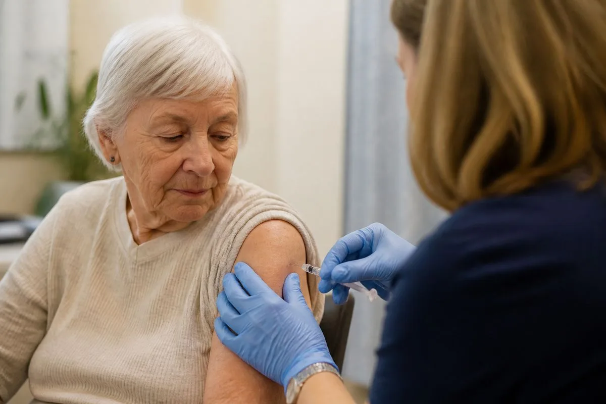 A nurse administering a flu vaccine to an elderly patient