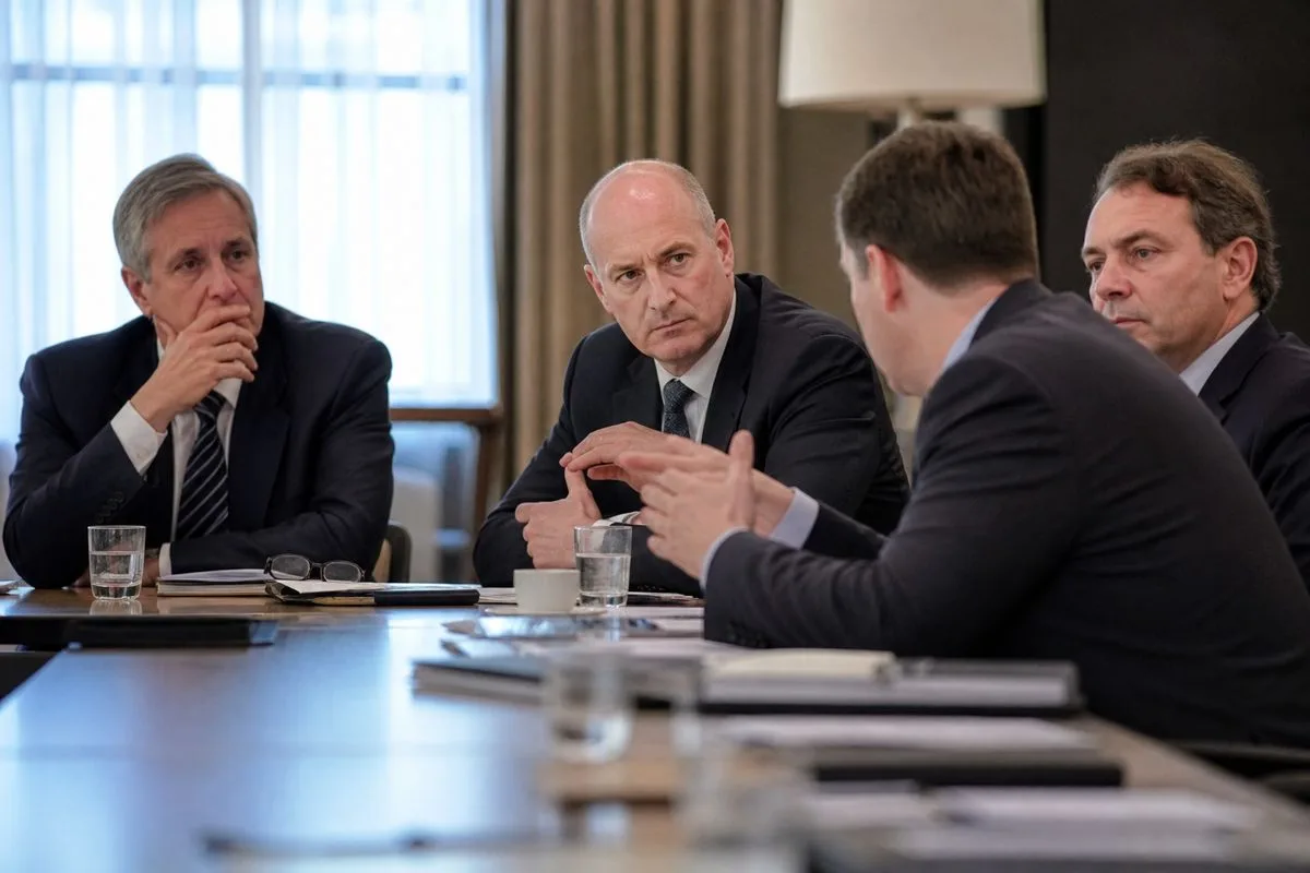 EFL officials in a tense meeting room discussing sanctions