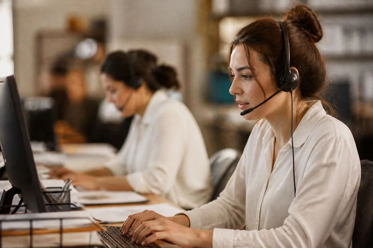 Customer service agents coordinating shipments over headsets
