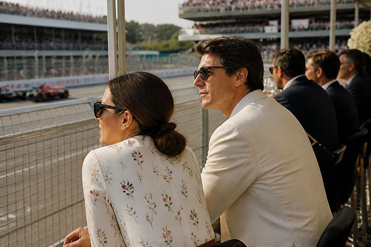 VIP guests watching a Formula 1 race trackside in Madrid