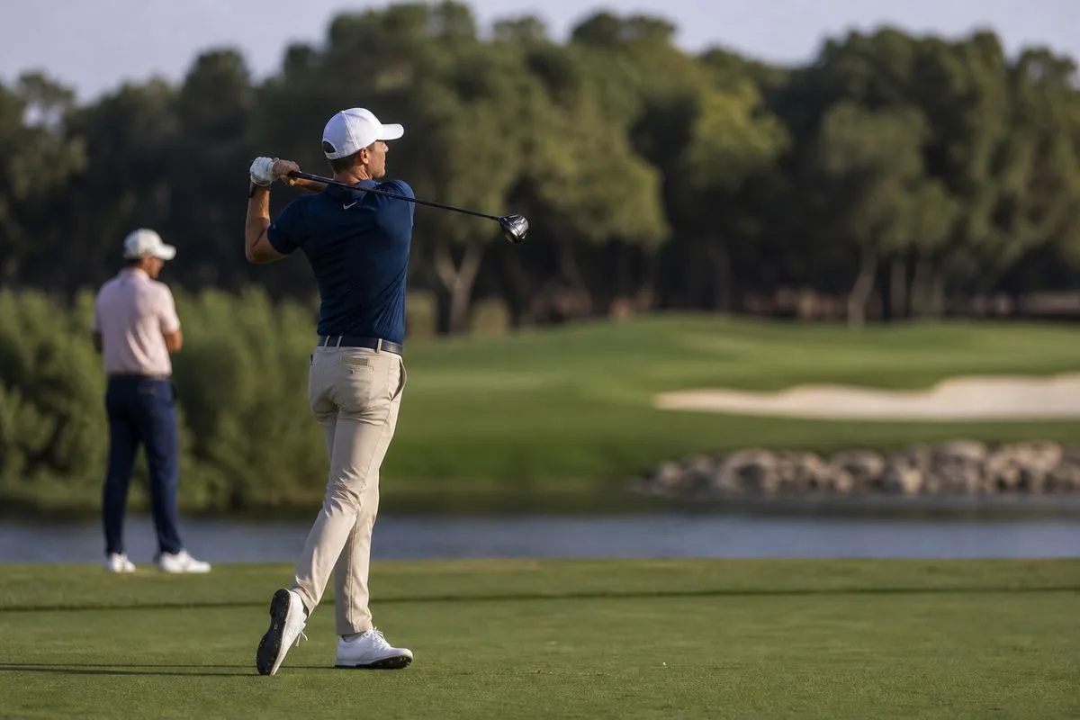 Golfers competing on a lush DP World Tour course