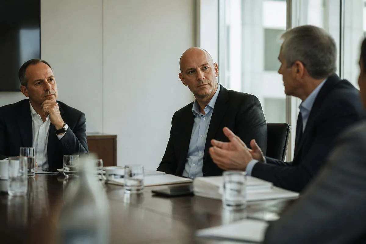 Flutter executives in a boardroom during a meeting