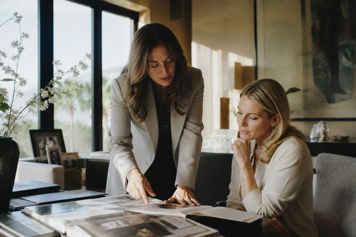 A lifestyle manager assisting a client in a luxury office
