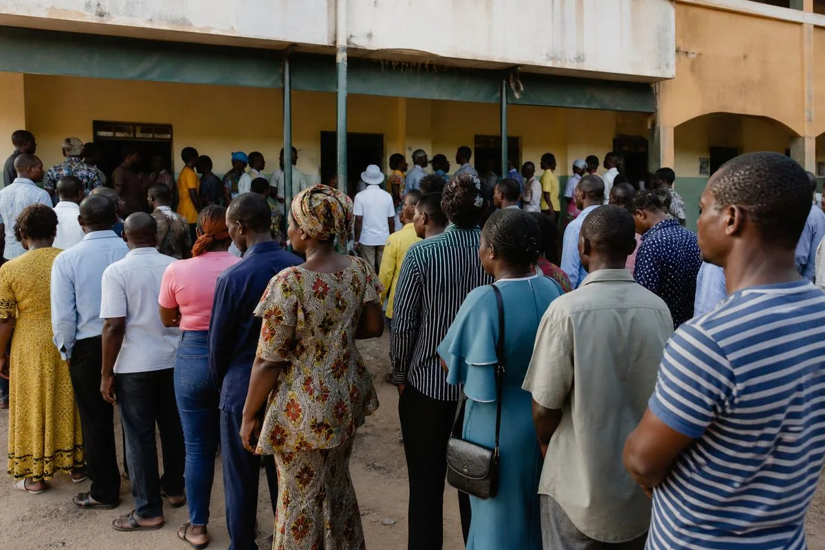 Voters lining up outside a polling station to collect PVCs