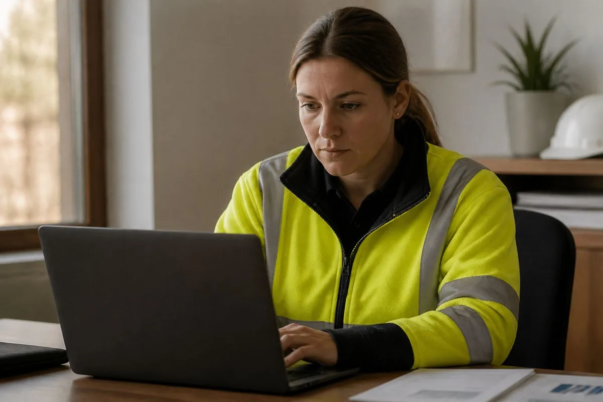 A safety professional reviewing a website on a laptop