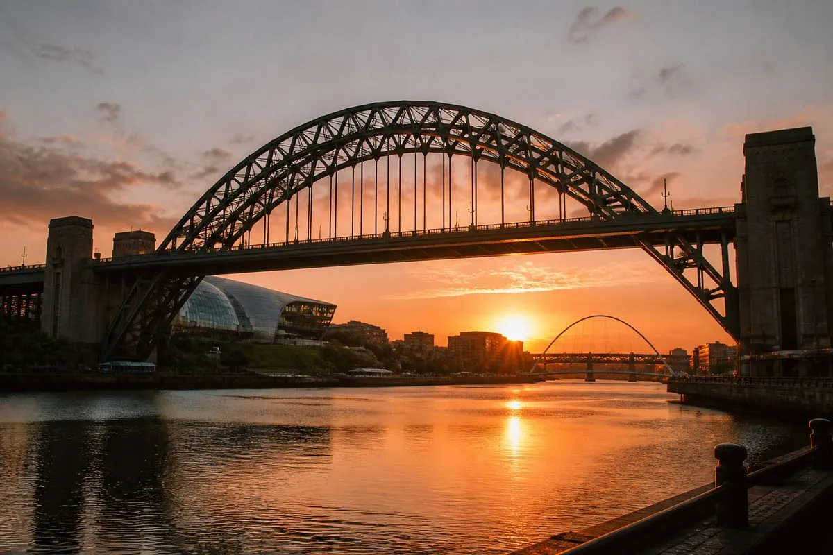 The Tyne Bridge spanning the River Tyne at sunset
