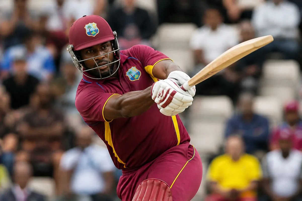 West Indies batter playing a focused shot during ODI match