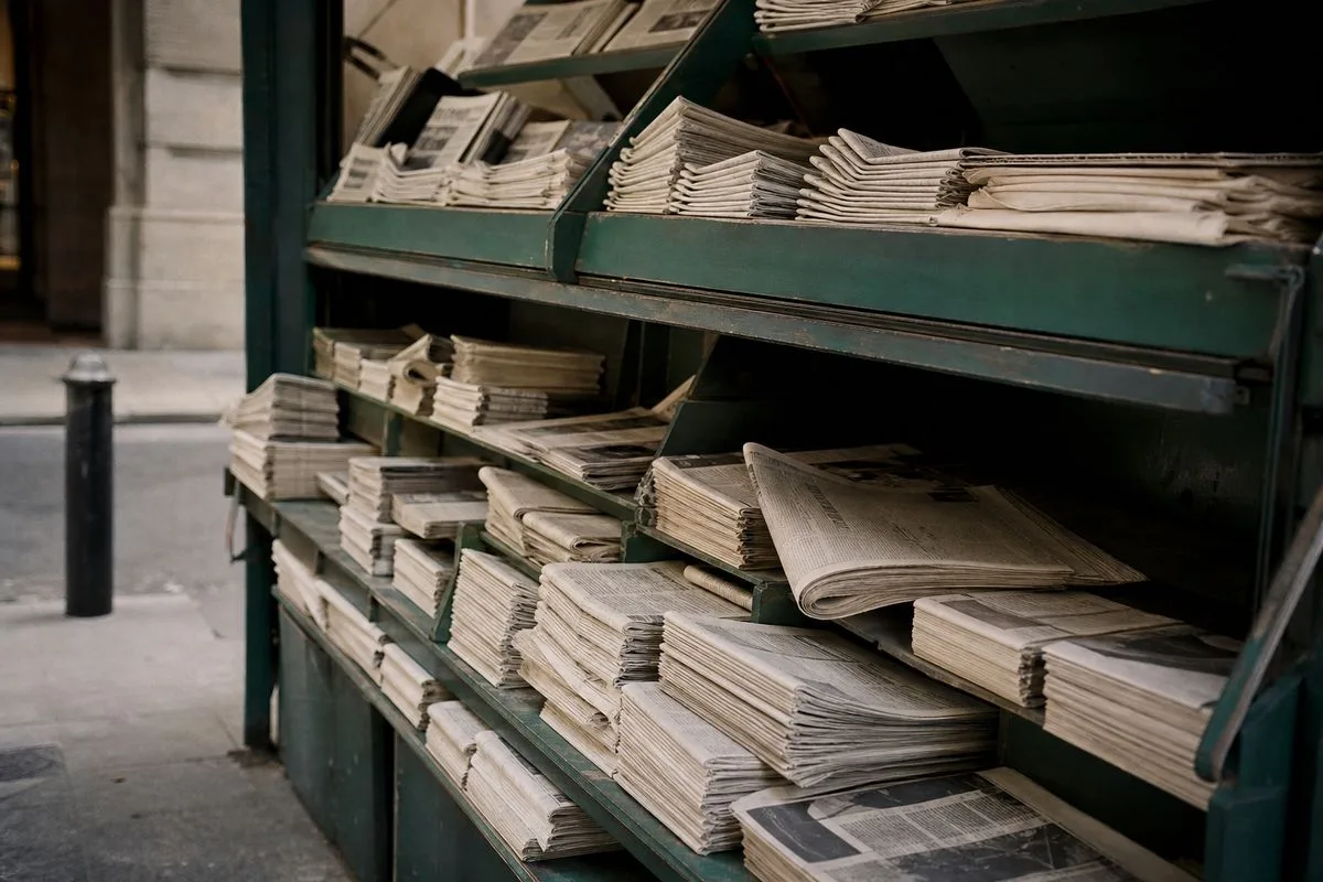 A vintage newspaper stand filled with classified ads