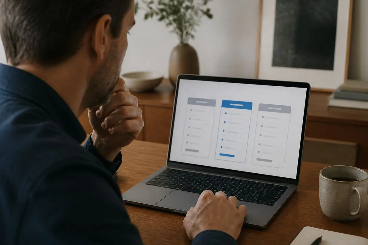 A person comparing pricing plans on a laptop screen