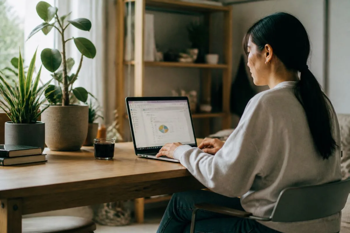 A person using Google Workspace apps on a laptop.