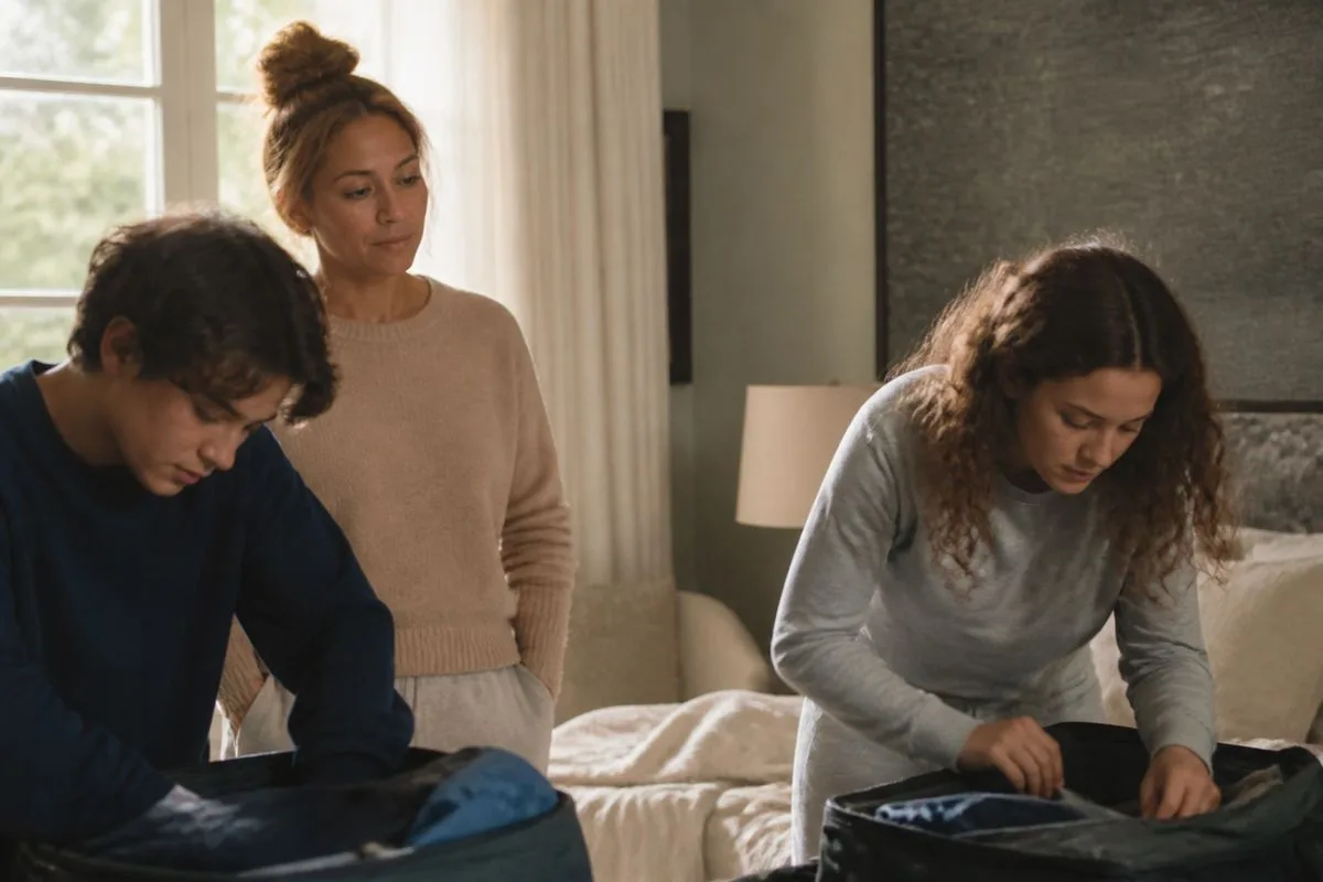 Jennifer Lopez watching her twins pack for college goodbye.