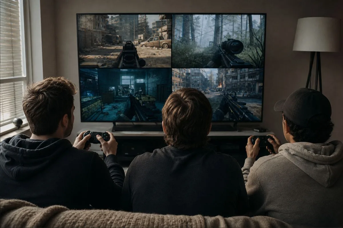 Players navigating multiple Call of Duty game modes on screen