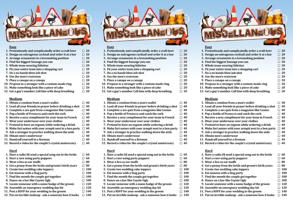 Stag Do Scavenger Hunt Printable