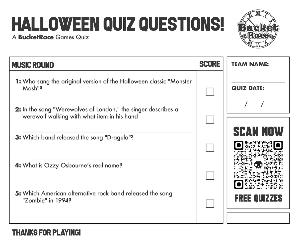 Halloween Music Quiz Questions and Answers