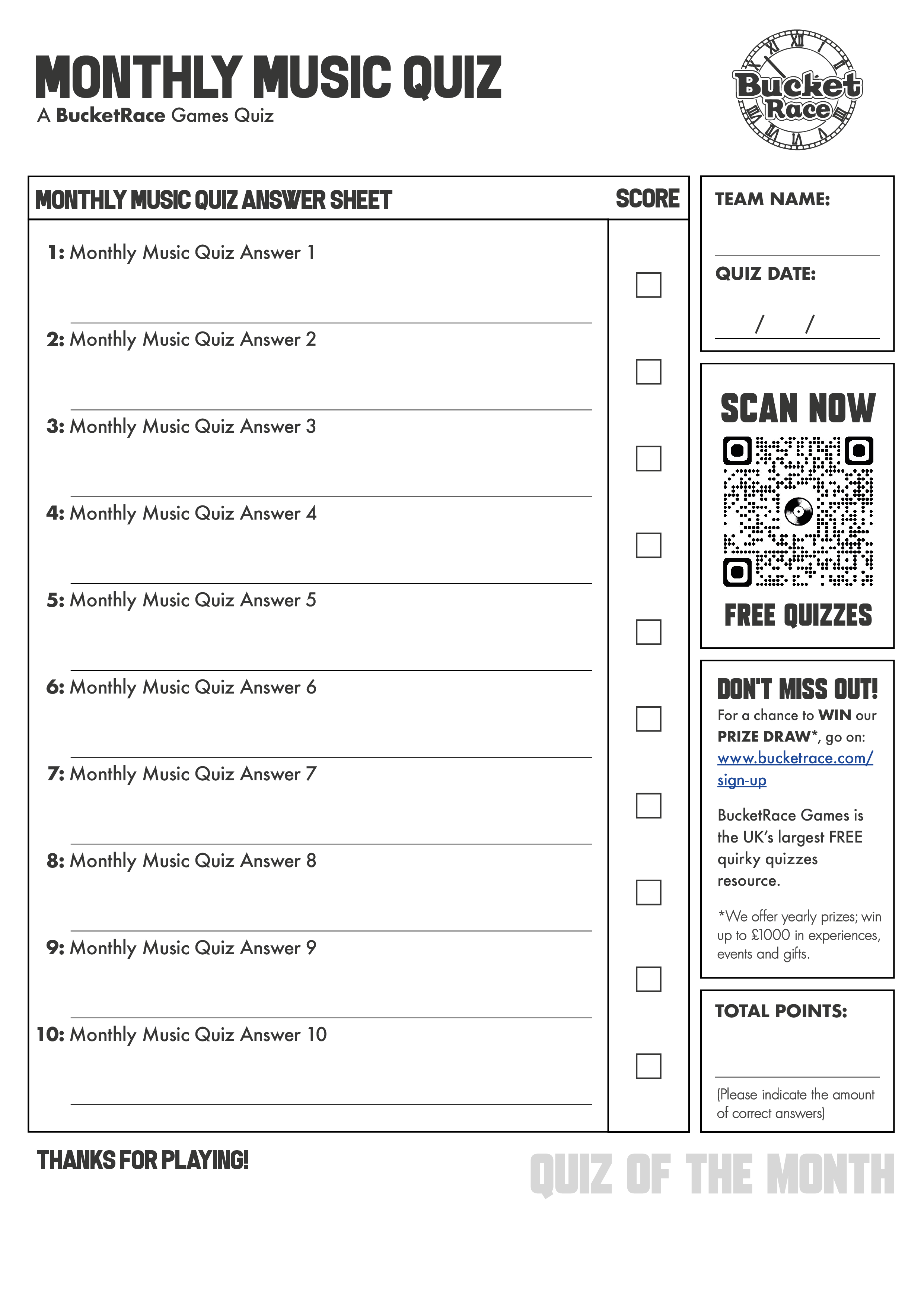 Monthly Music Quiz Template