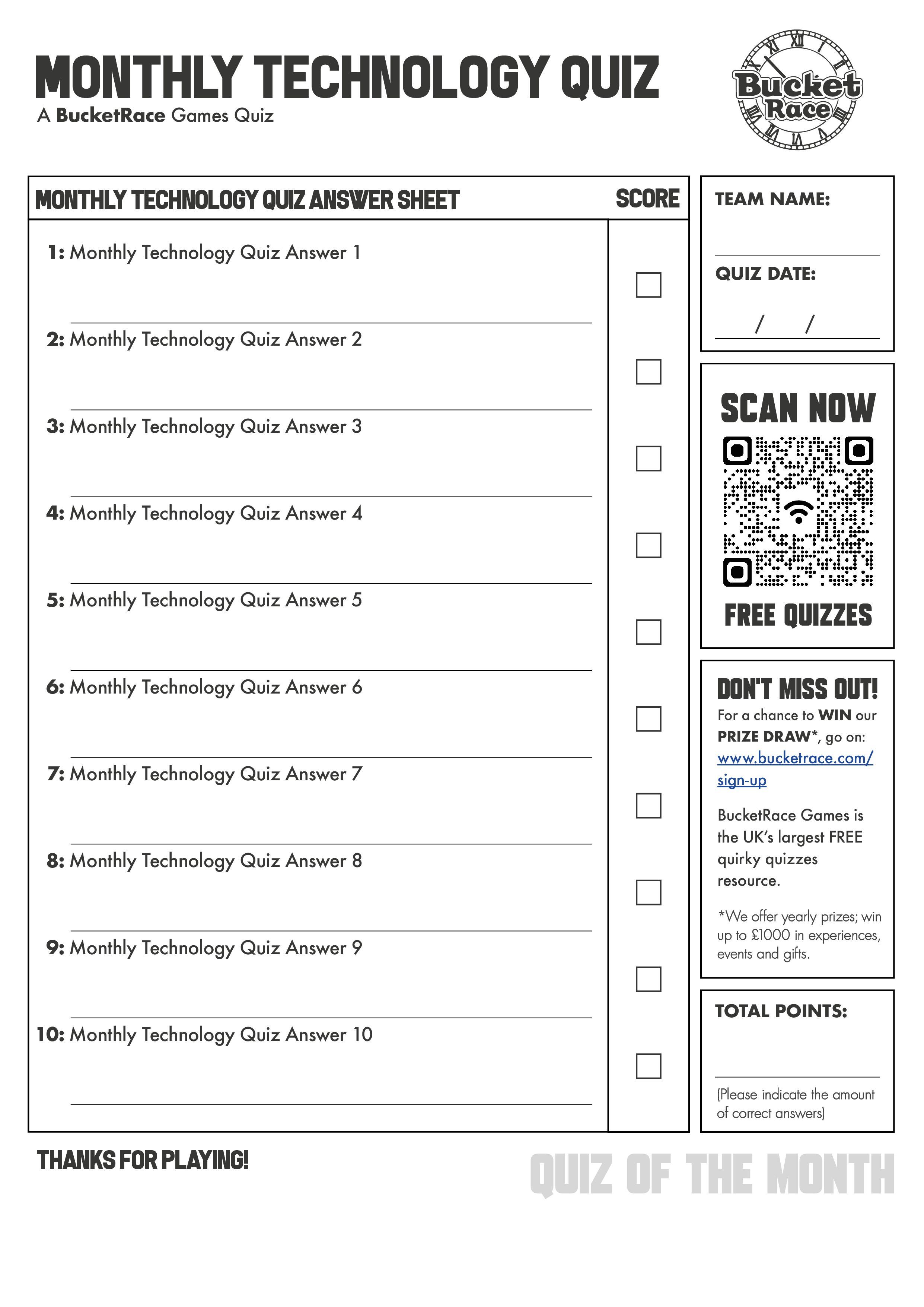 Monthly Technology Quiz Template
