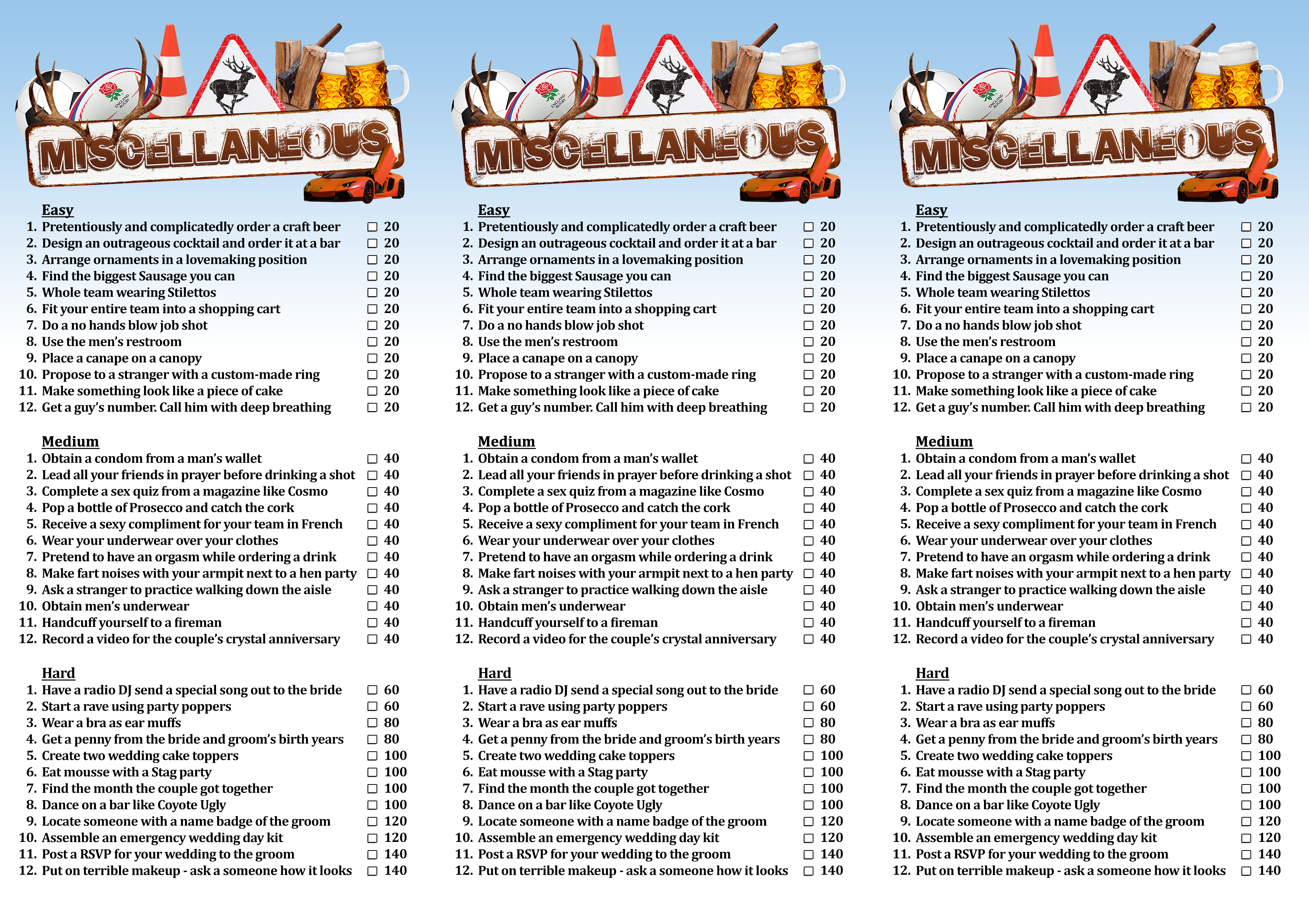 Stag Do Scavenger Hunt Printable