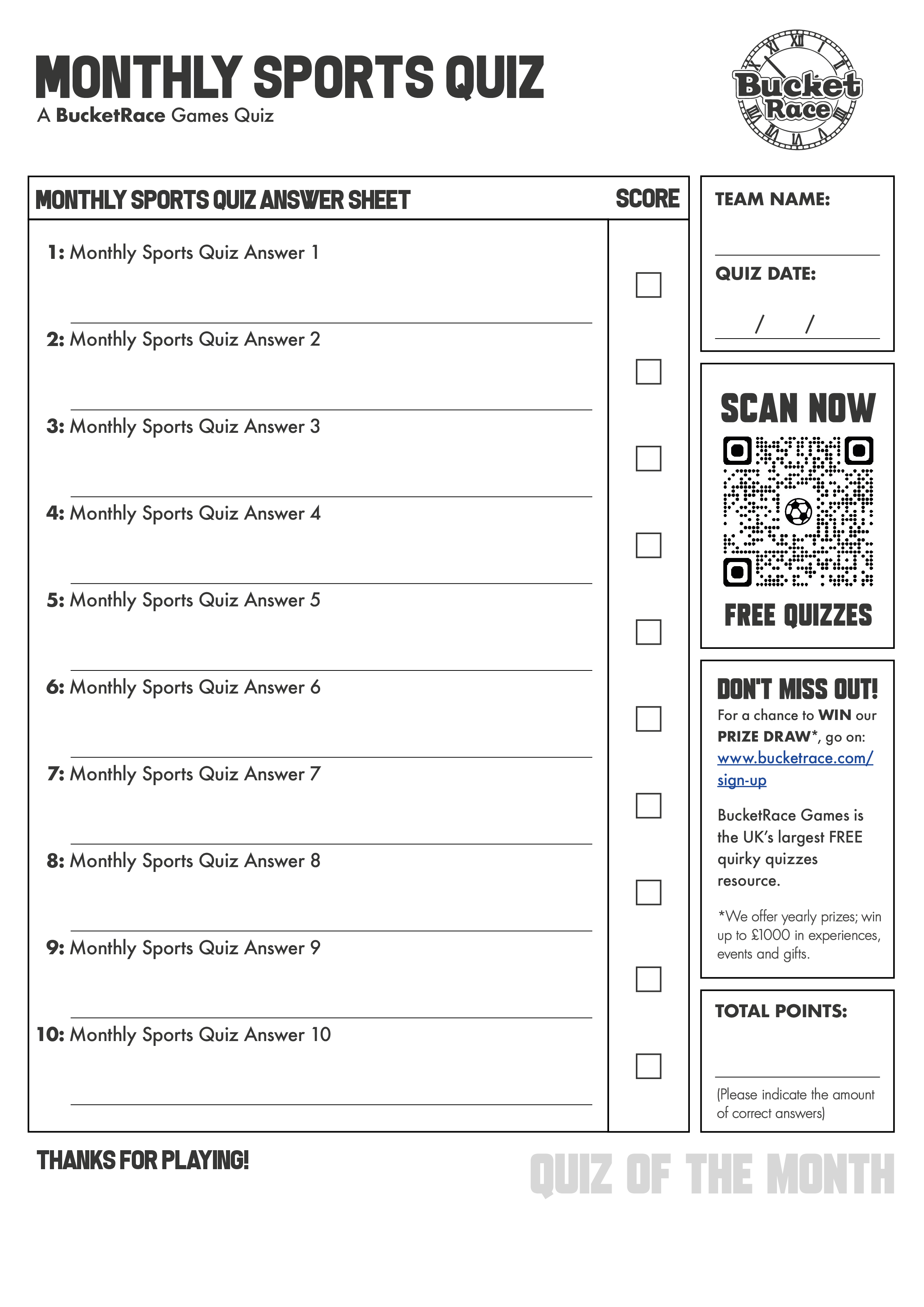 Monthly Sports Quiz Template