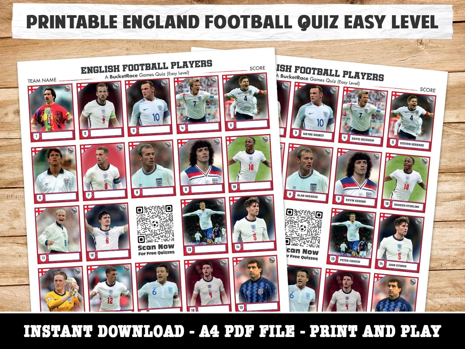 Printable England Players Football Picture Quiz Easy Level