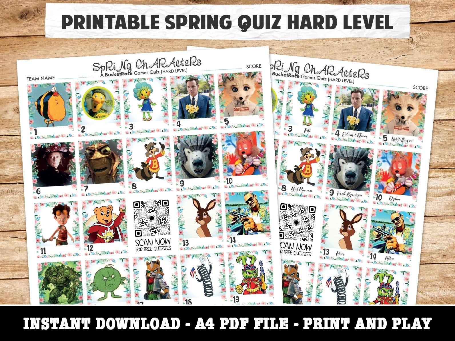 Printable Spring Character Picture Quiz Hard Level
