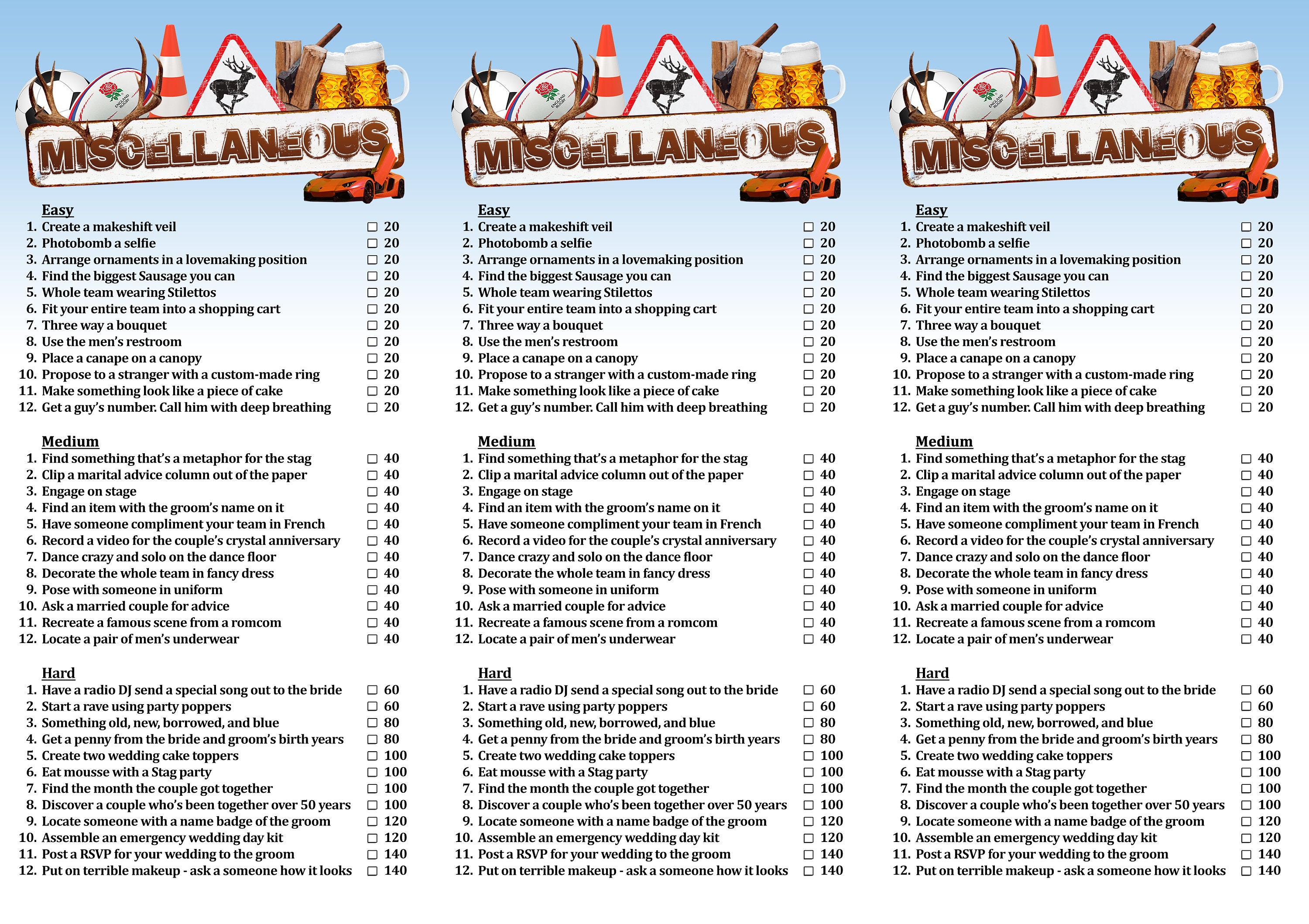 Scavenger Hunt Bachelor/Stag Party