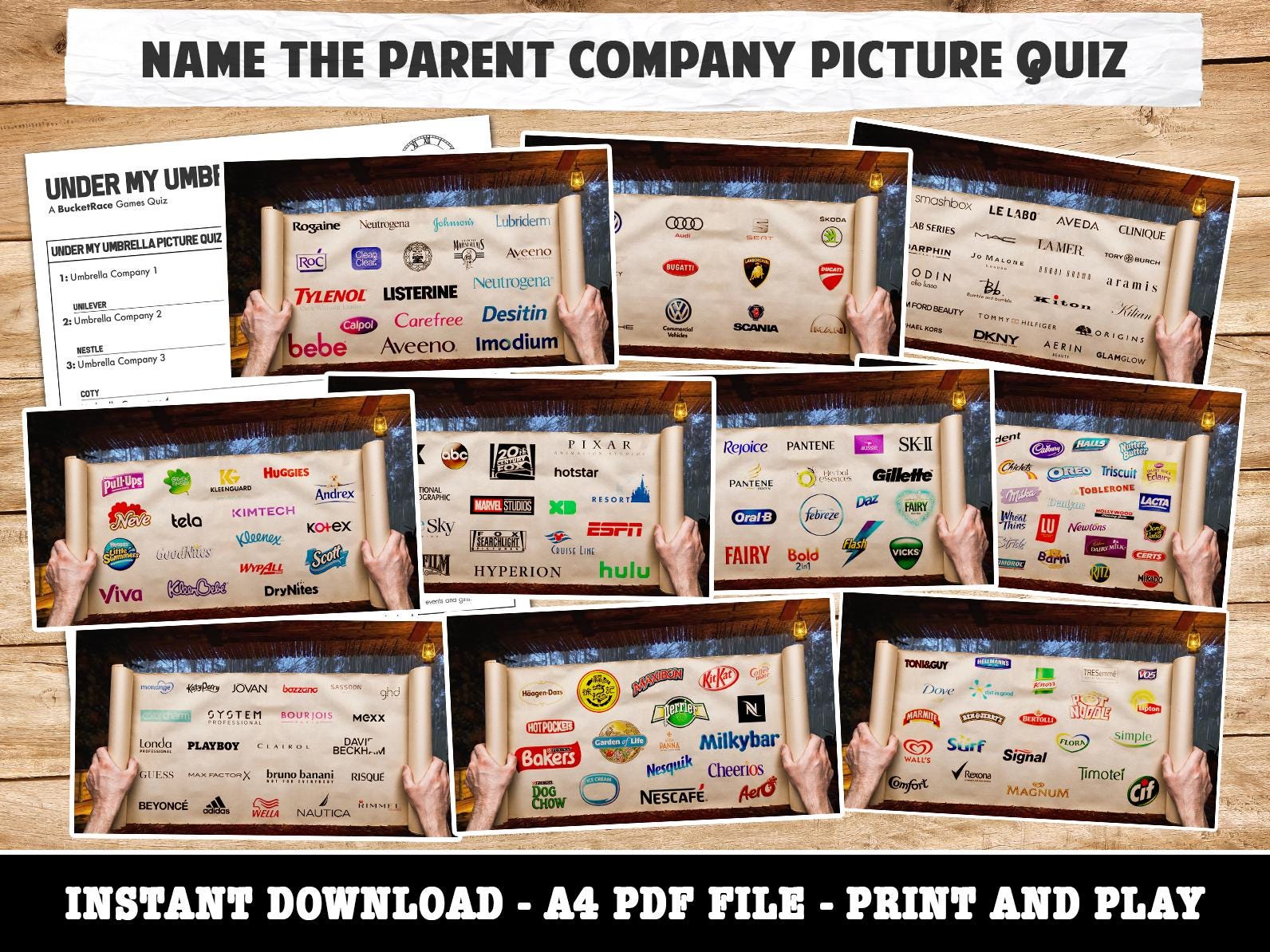 Under My Umbrella Logo Quiz (Powerpoint and Printable)